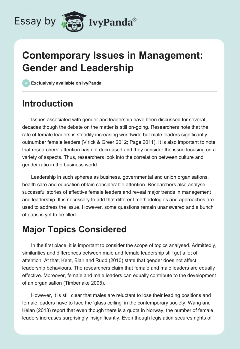 Contemporary Issues in Management: Gender and Leadership. Page 1