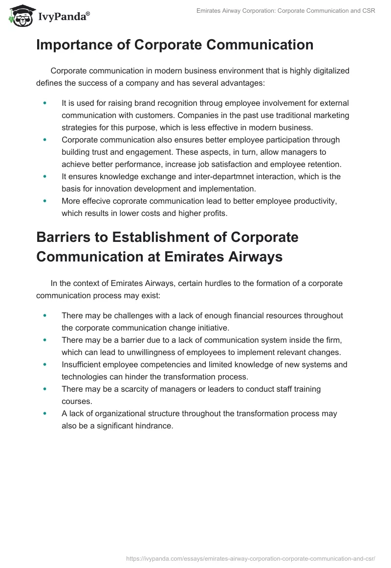 Emirates Airway Corporation: Corporate Communication and CSR. Page 2