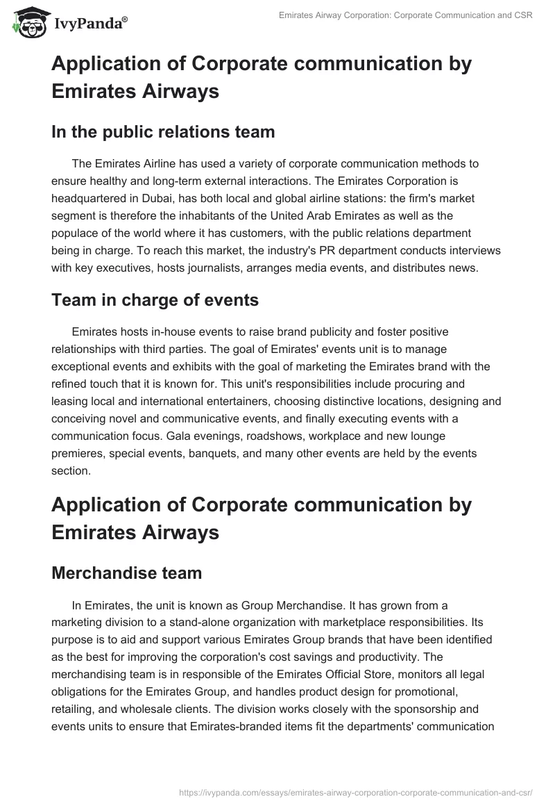 Emirates Airway Corporation: Corporate Communication and CSR. Page 3