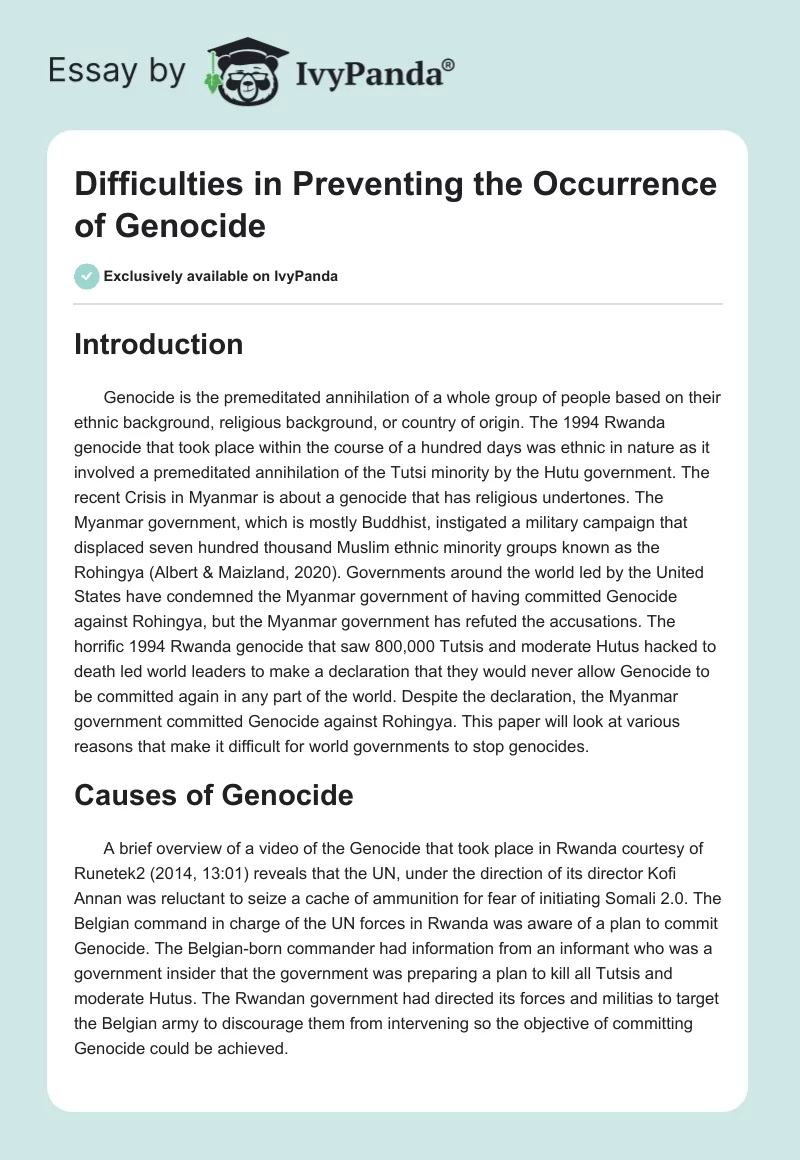 Difficulties in Preventing the Occurrence of Genocide. Page 1