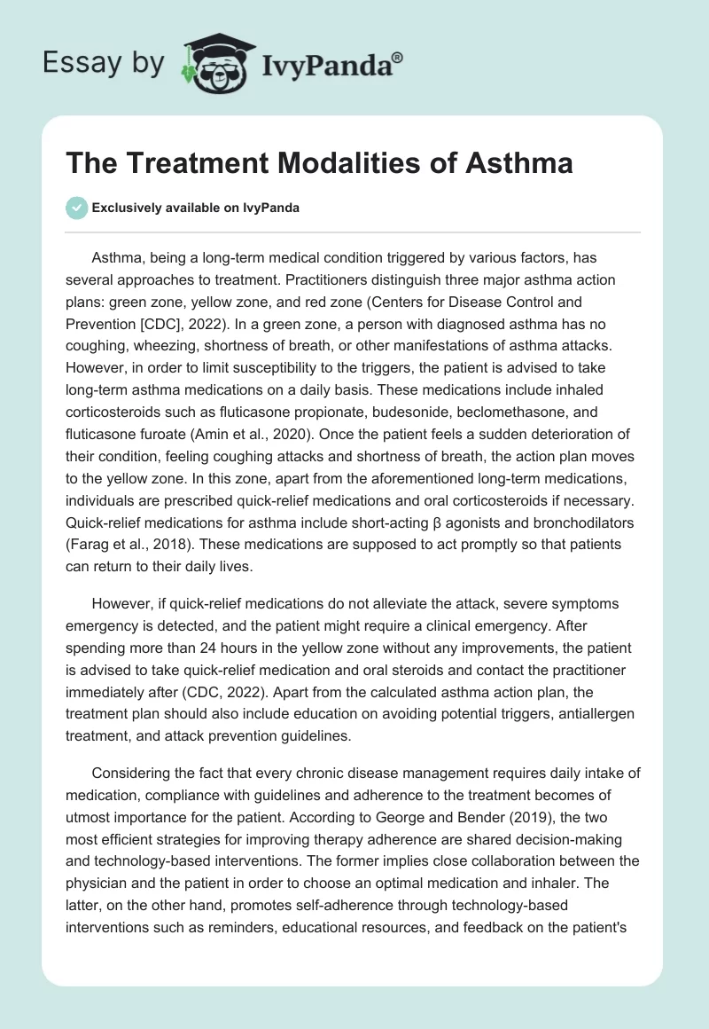 The Treatment Modalities of Asthma. Page 1