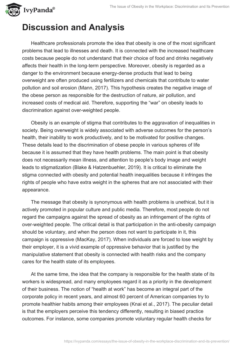 The Issue of Obesity in the Workplace: Discrimination and Its Prevention. Page 2