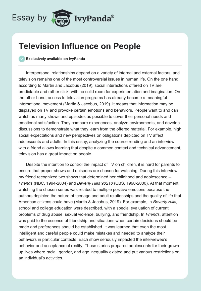 Television Influence on People. Page 1