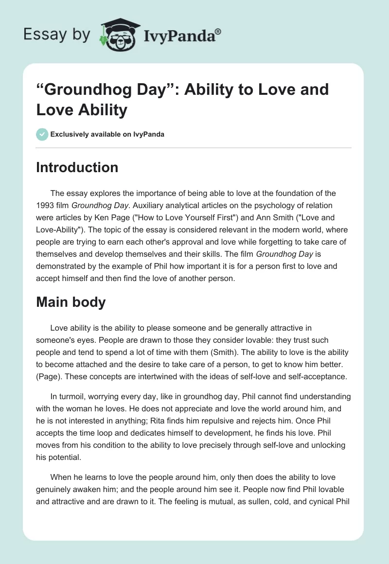 “Groundhog Day”: Ability to Love and Love Ability. Page 1