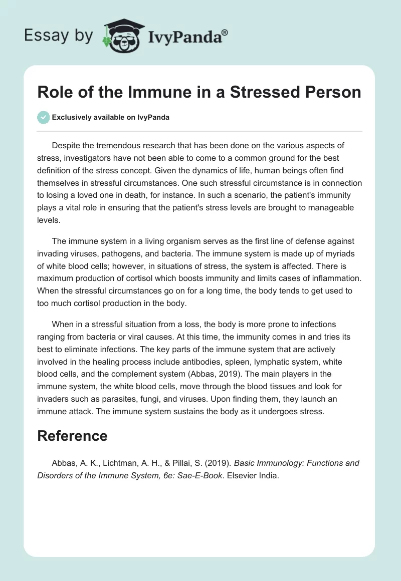 Role of the Immune in a Stressed Person. Page 1