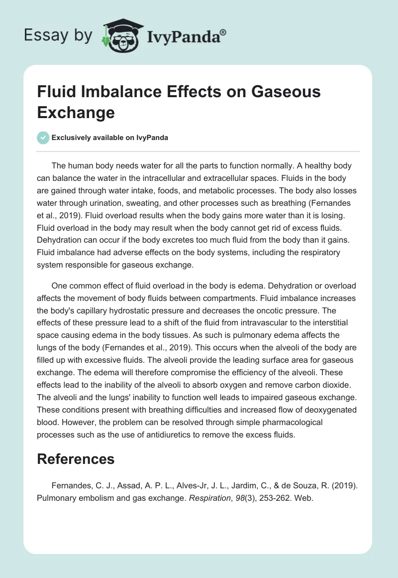 Fluid Imbalance Effects on Gaseous Exchange. Page 1