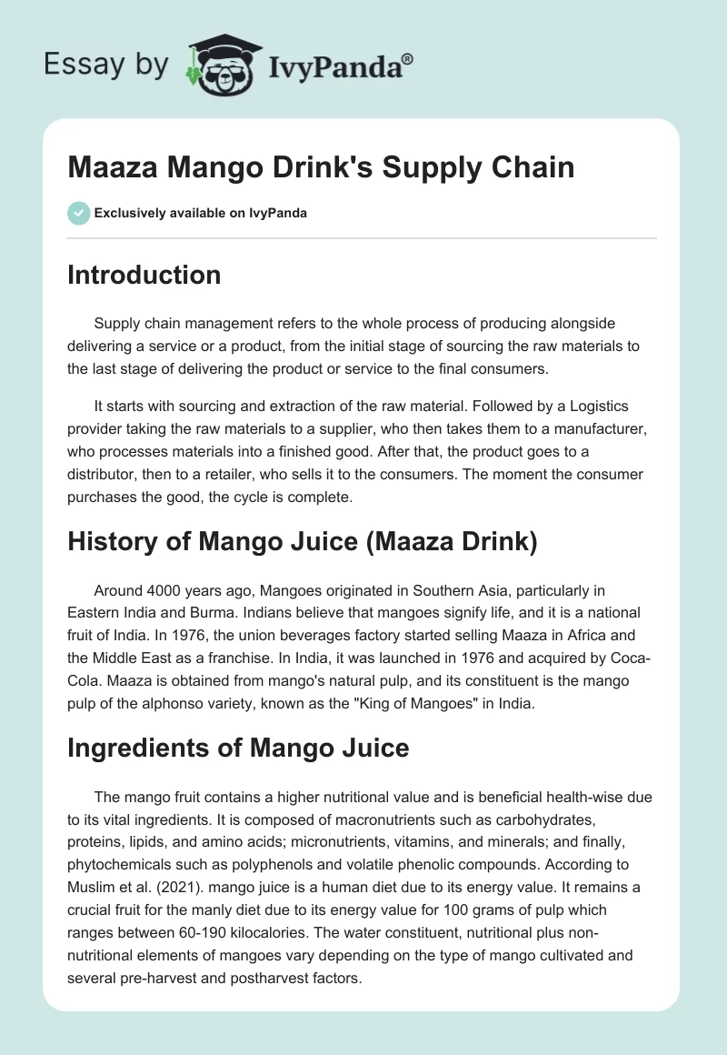 Maaza Mango Drink's Supply Chain. Page 1