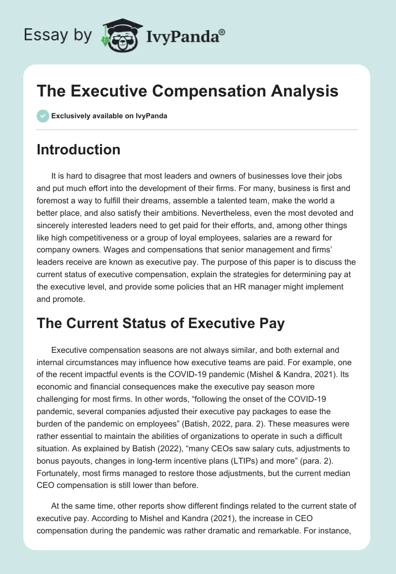 The Executive Compensation Analysis. Page 1