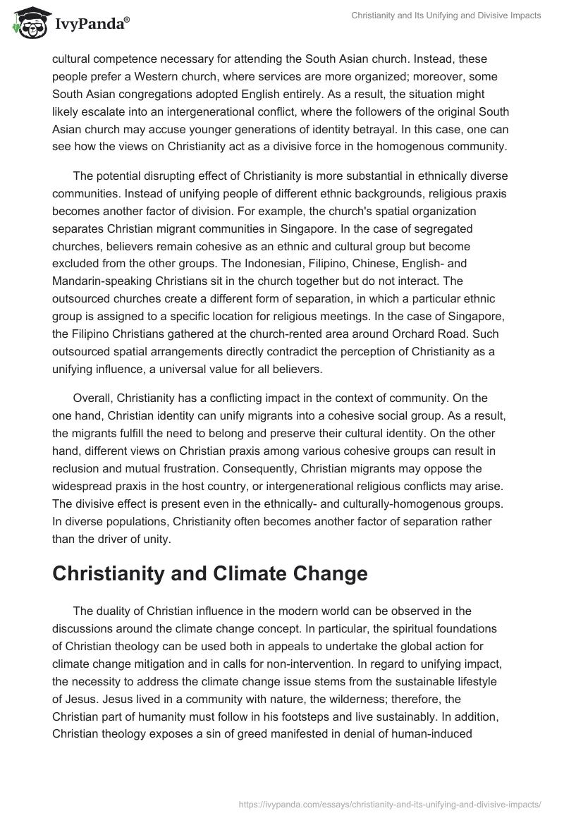Christianity and Its Unifying and Divisive Impacts. Page 2