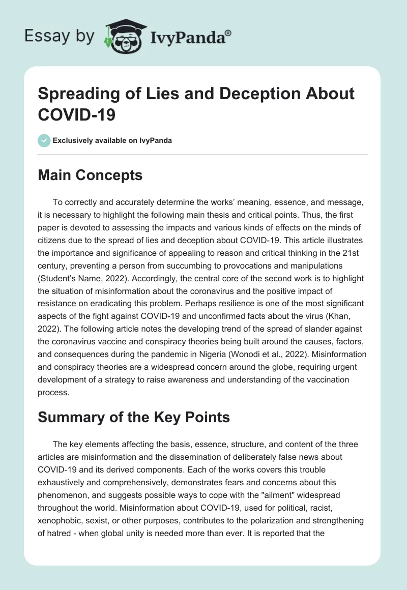 Spreading of Lies and Deception About COVID-19. Page 1