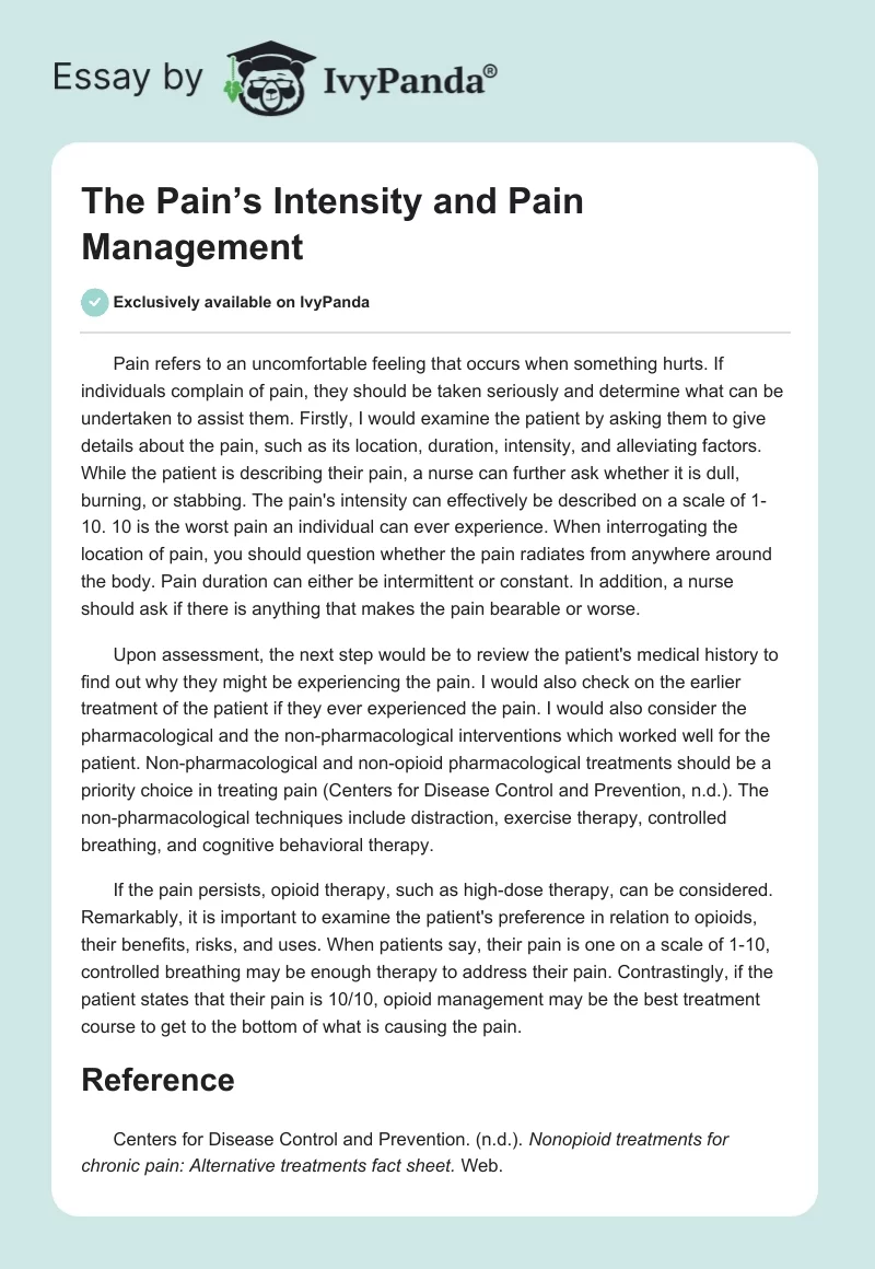 The Pain’s Intensity and Pain Management. Page 1
