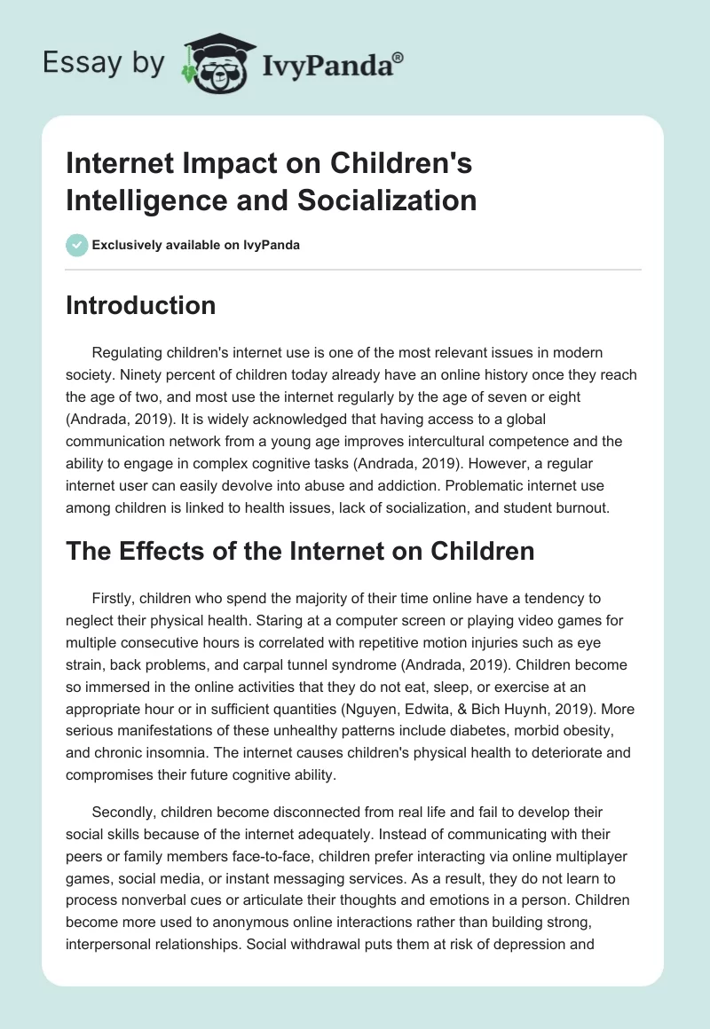 Internet Impact on Children's Intelligence and Socialization. Page 1