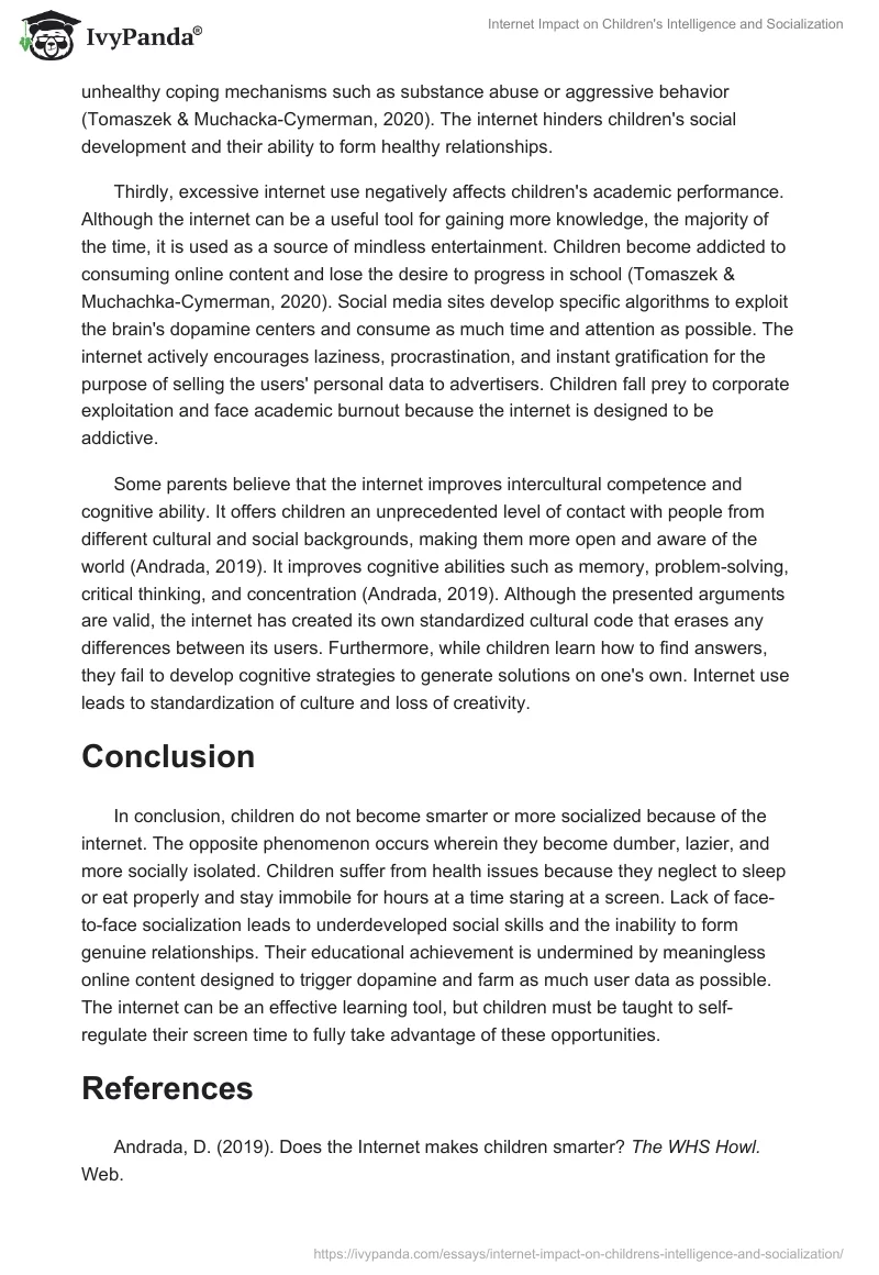 Internet Impact on Children's Intelligence and Socialization. Page 2
