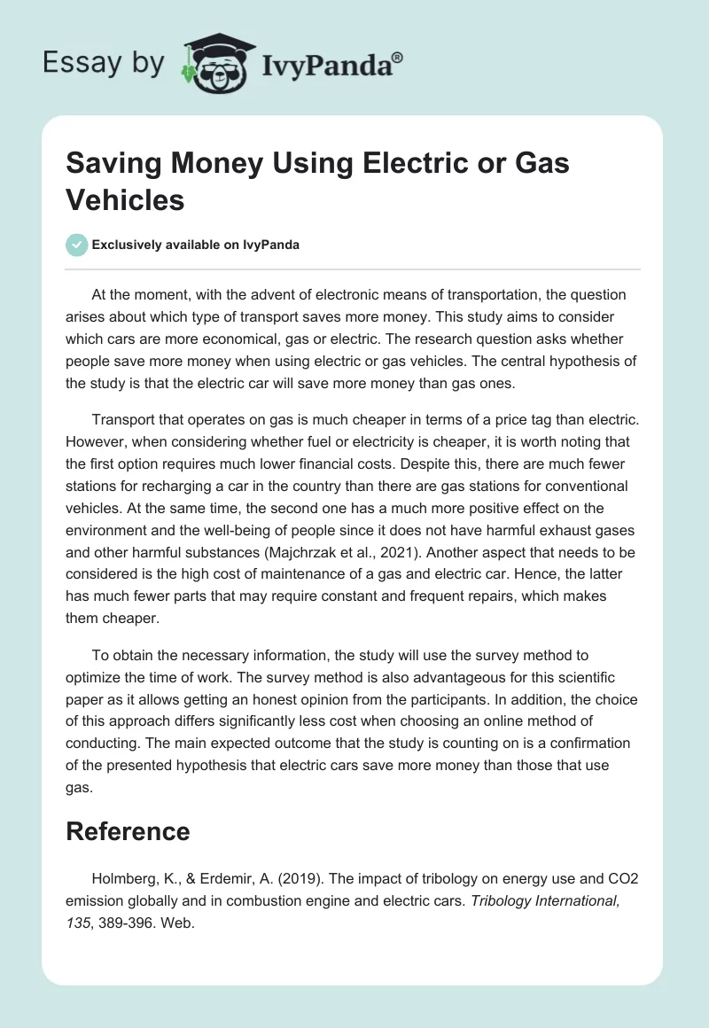 Saving Money Using Electric or Gas Vehicles. Page 1