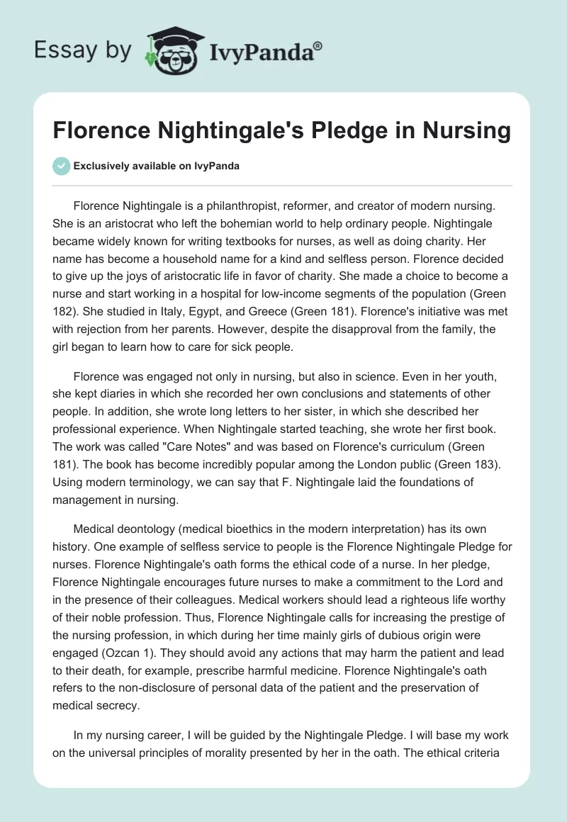 Florence Nightingale's Pledge in Nursing. Page 1