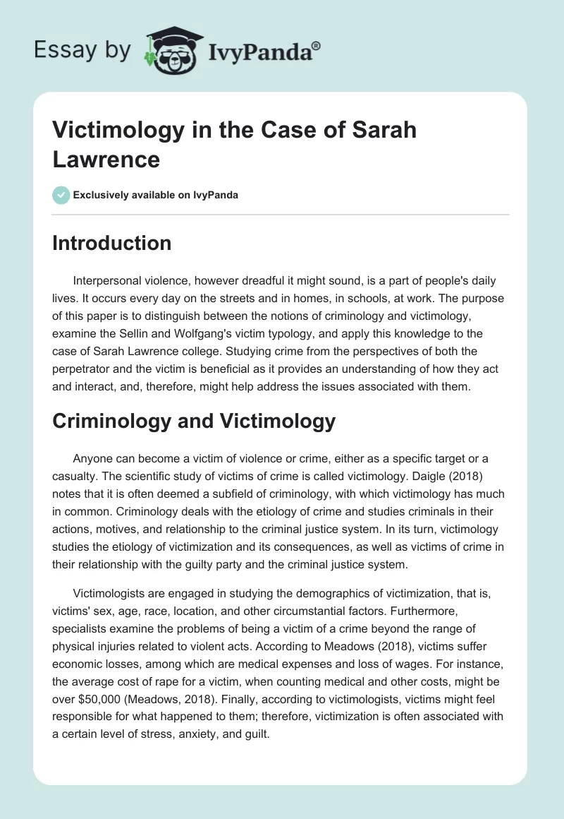 Victimology in the Case of Sarah Lawrence. Page 1