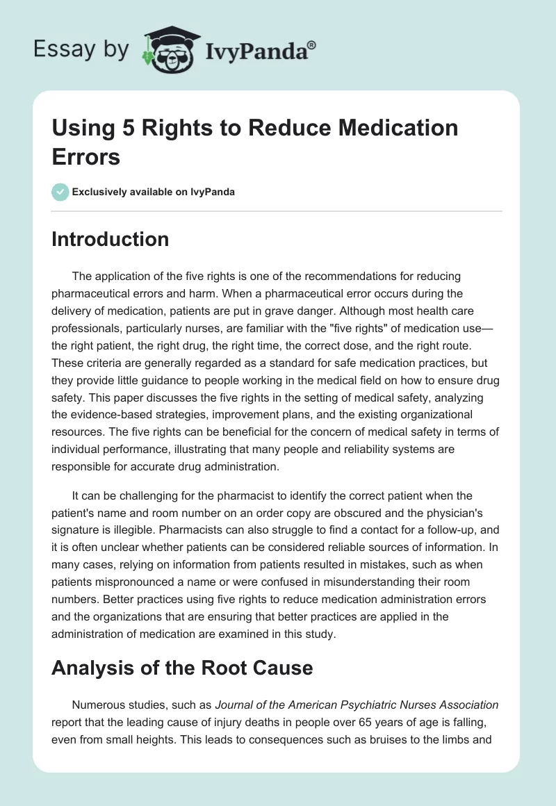 Using 5 Rights to Reduce Medication Errors. Page 1