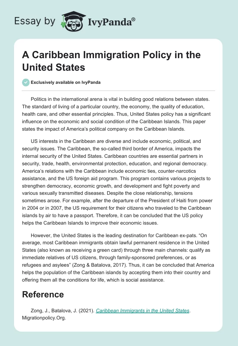 A Caribbean Immigration Policy in the United States. Page 1