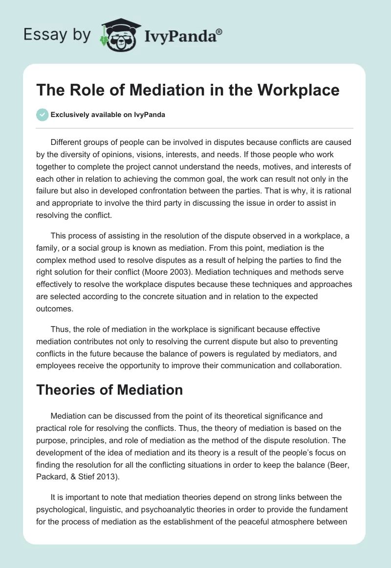 The Role of Mediation in the Workplace. Page 1