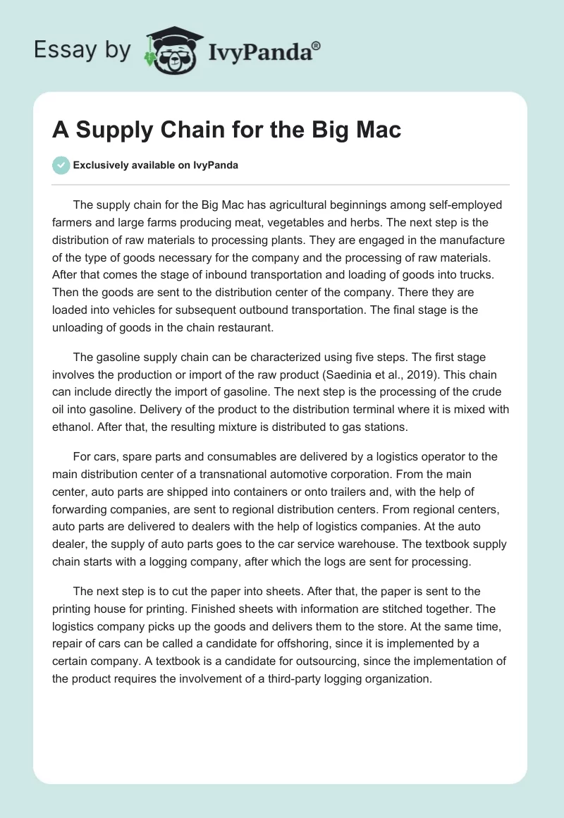 A Supply Chain for the Big Mac. Page 1