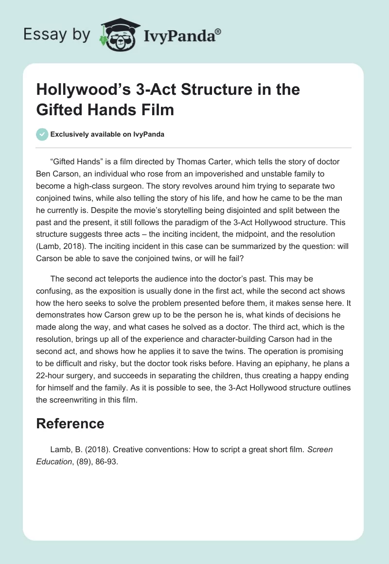 Hollywood’s 3-Act Structure in the "Gifted Hands" Film. Page 1