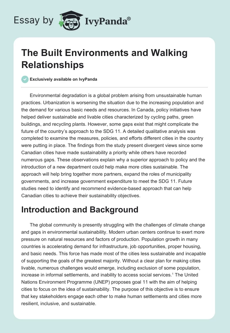 The Built Environments and Walking Relationships. Page 1