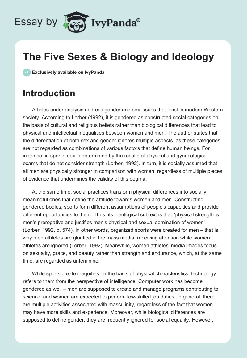 The Five Sexes & Biology and Ideology. Page 1
