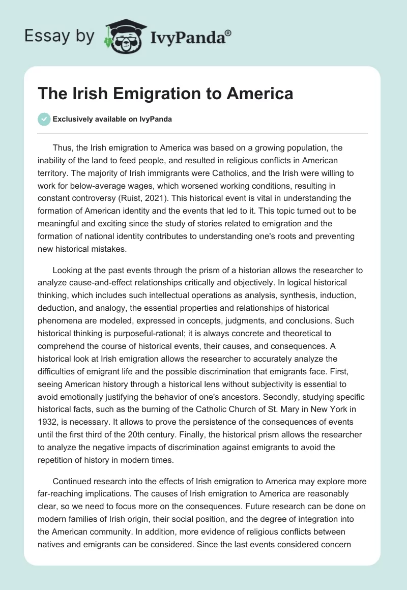 The Irish Emigration to America. Page 1