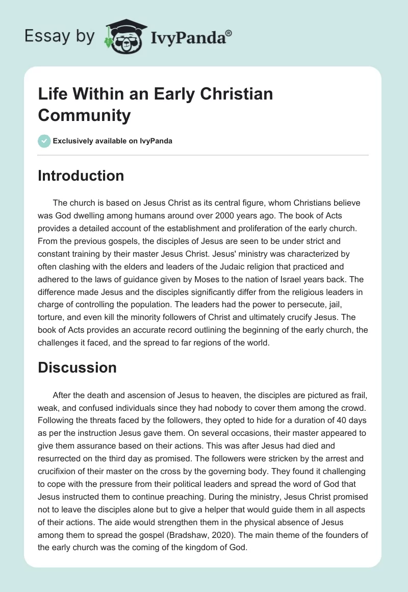 Life Within an Early Christian Community. Page 1