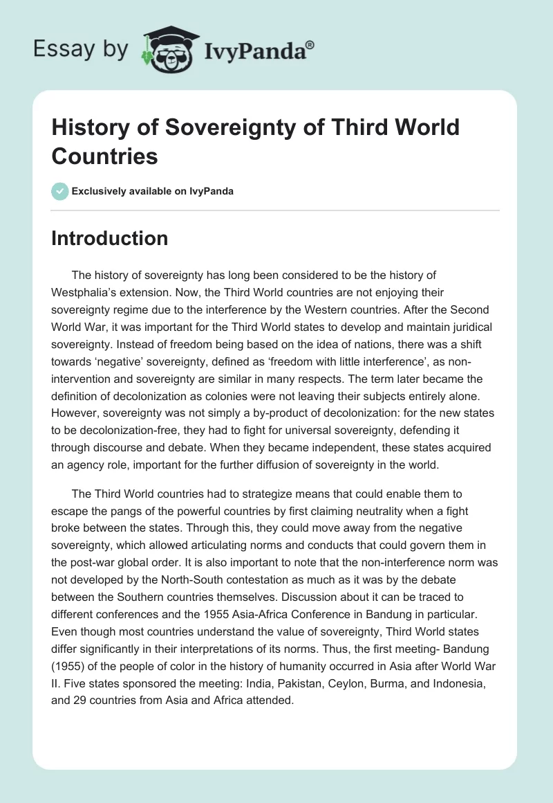 History of Sovereignty of Third World Countries. Page 1