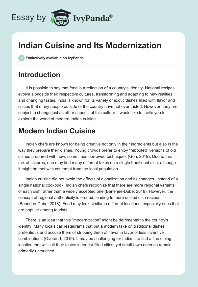 Indian Cuisine and Its Modernization. Page 1