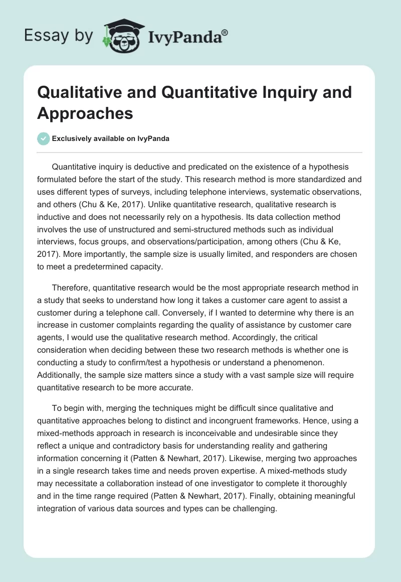 Qualitative and Quantitative Inquiry and Approaches. Page 1