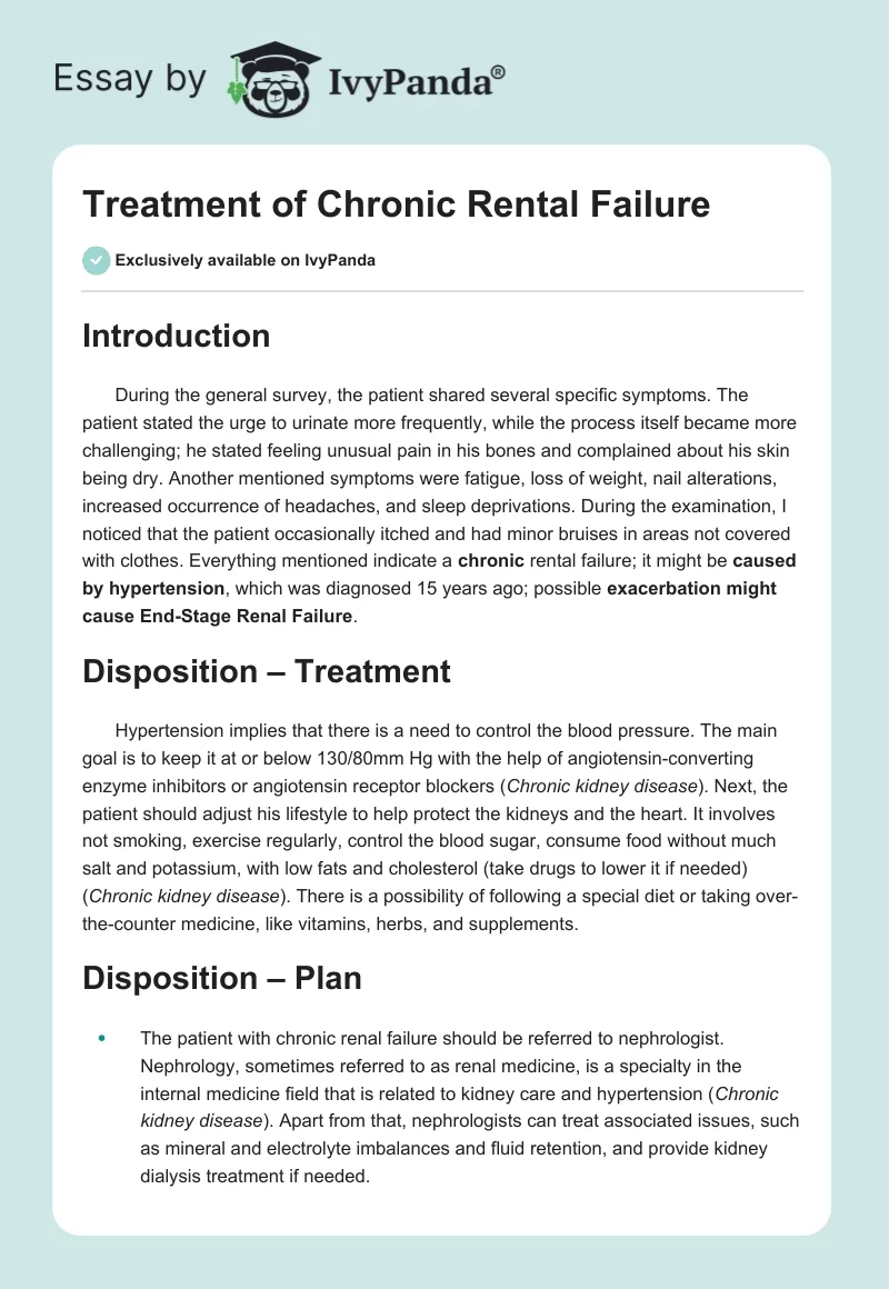 Treatment of Chronic Rental Failure. Page 1