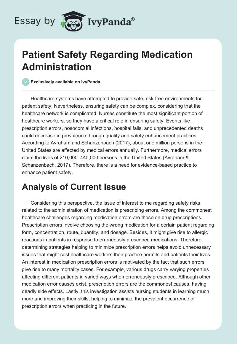 Patient Safety Regarding Medication Administration. Page 1