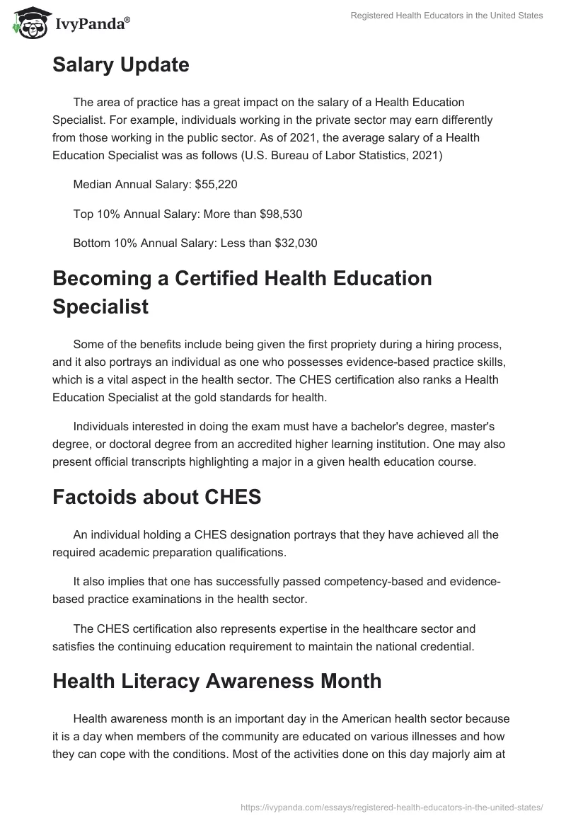 Registered Health Educators in the United States. Page 3