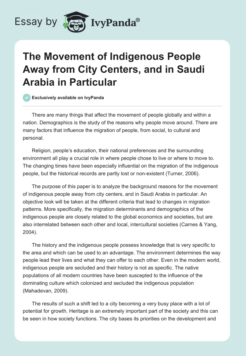 The Movement of Indigenous People Away from City Centers, and in Saudi Arabia in Particular. Page 1