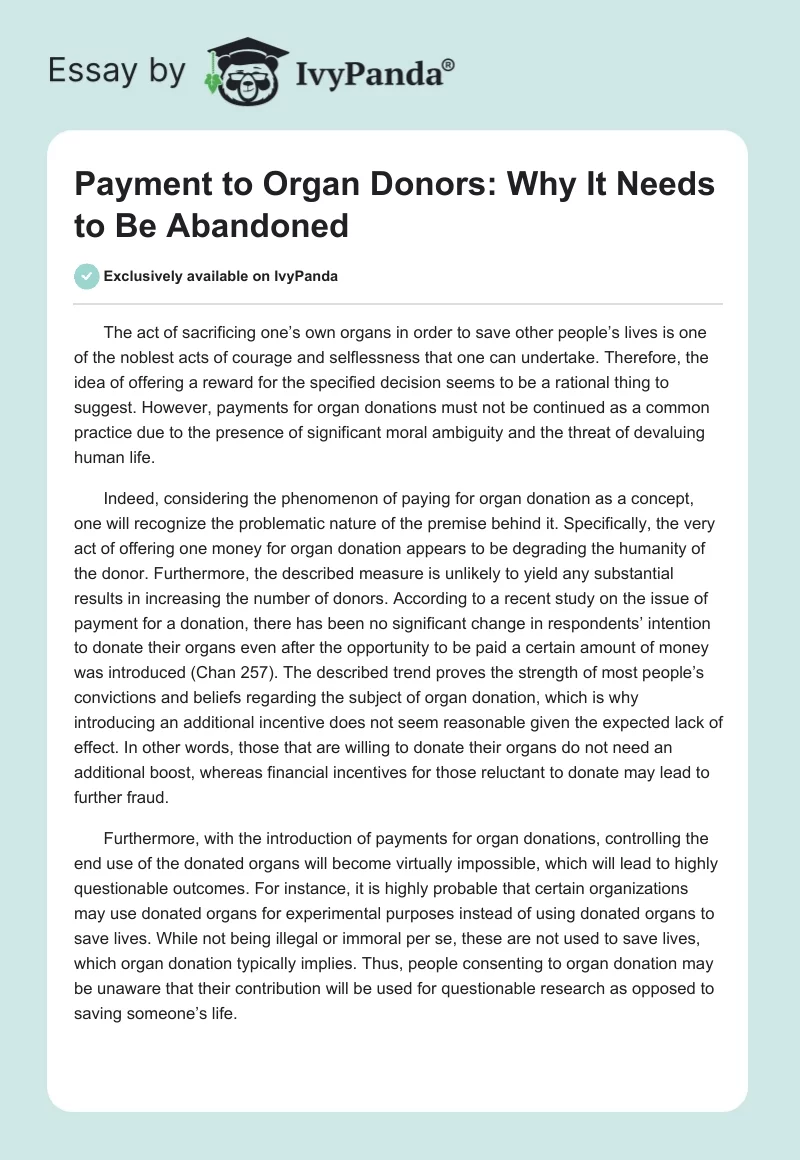 Payment to Organ Donors: Why It Needs to Be Abandoned. Page 1