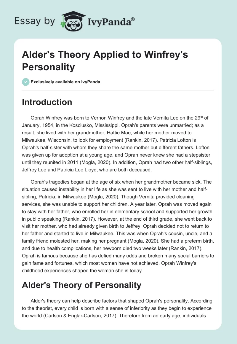 Alder's Theory Applied to Winfrey's Personality. Page 1