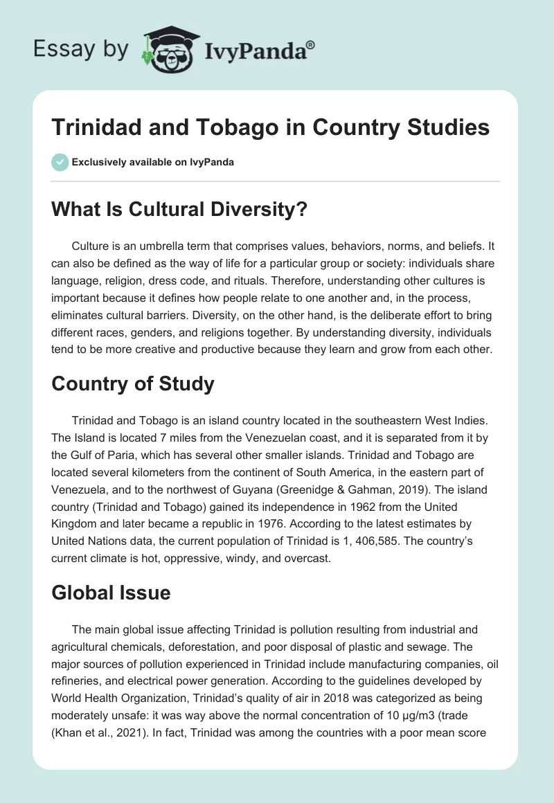 Trinidad and Tobago in Country Studies. Page 1