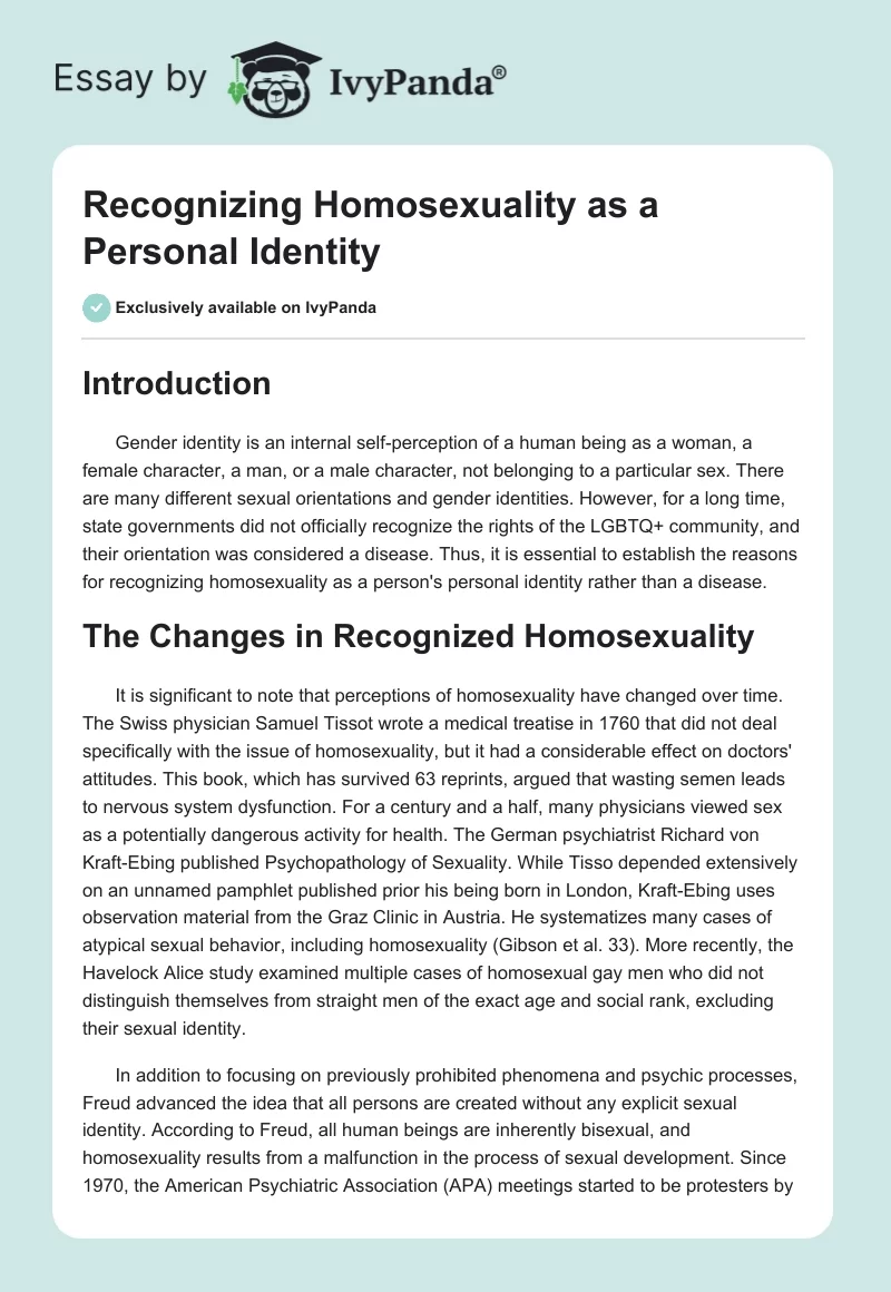 Recognizing Homosexuality as a Personal Identity. Page 1