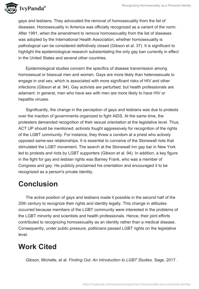 Recognizing Homosexuality as a Personal Identity. Page 2