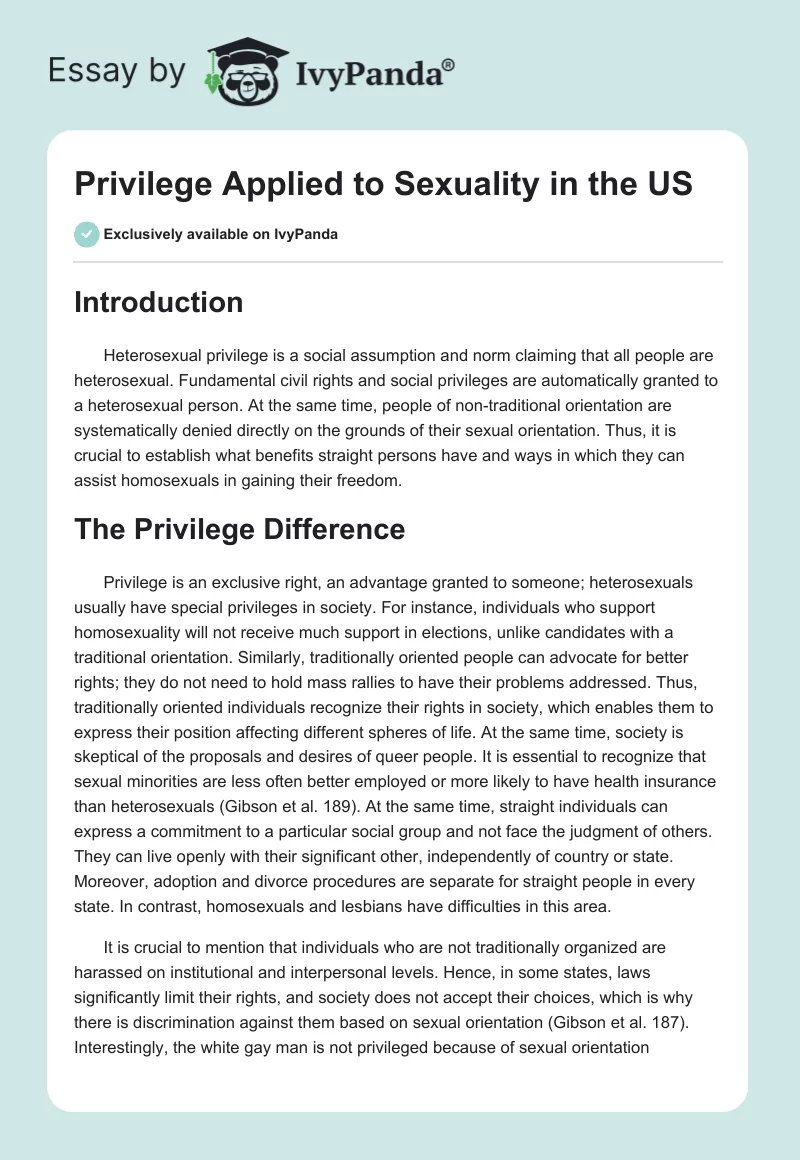 Privilege Applied to Sexuality in the US. Page 1