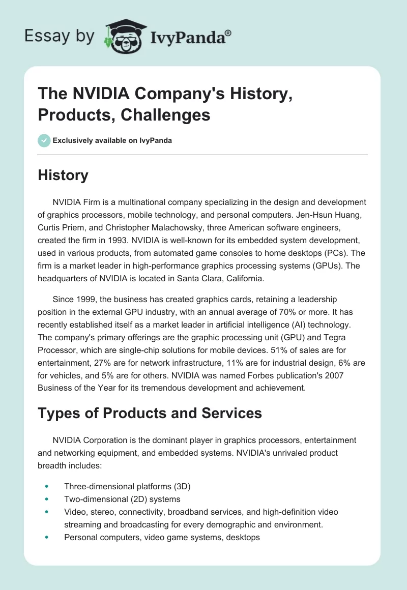 The NVIDIA Company's History, Products, Challenges. Page 1