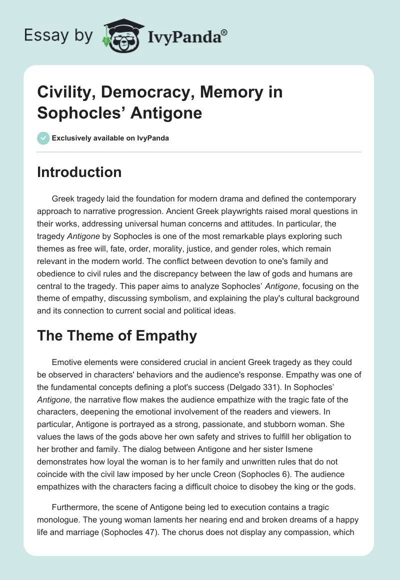 Civility, Democracy, Memory in Sophocles’ Antigone. Page 1