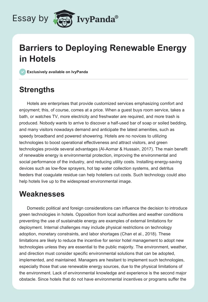 Barriers to Deploying Renewable Energy in Hotels. Page 1