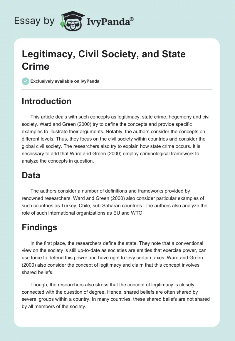 Legitimacy, Civil Society, and State Crime. Page 1