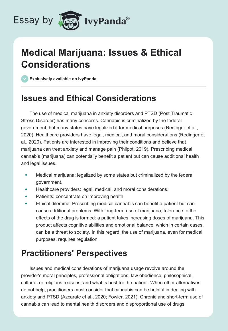 Medical Marijuana: Issues & Ethical Considerations. Page 1