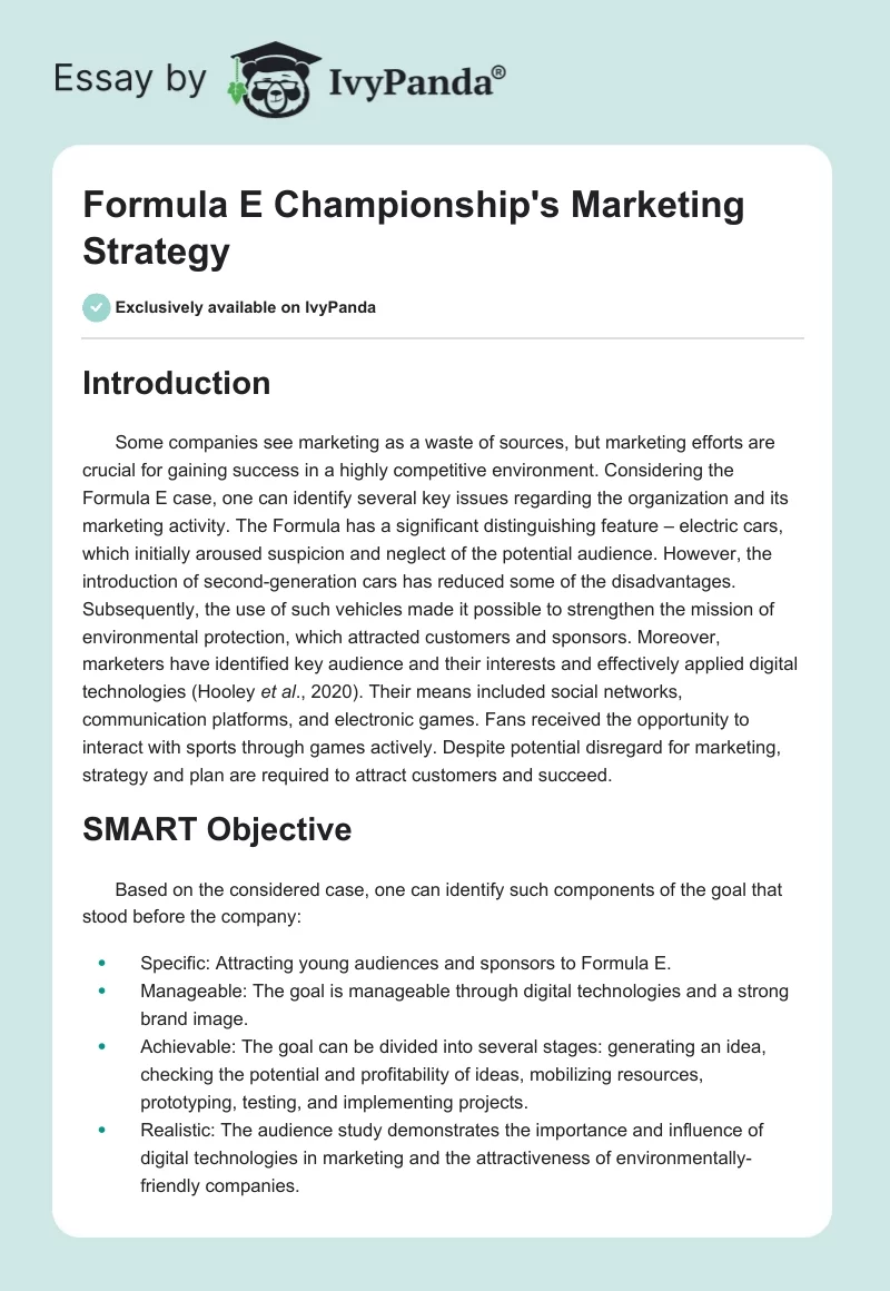 Formula E Championship's Marketing Strategy. Page 1