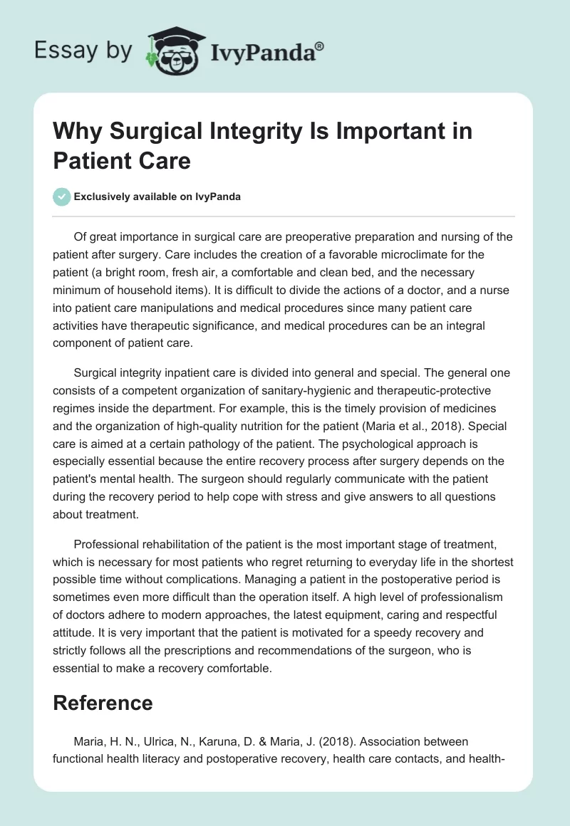 Why Surgical Integrity Is Important in Patient Care. Page 1