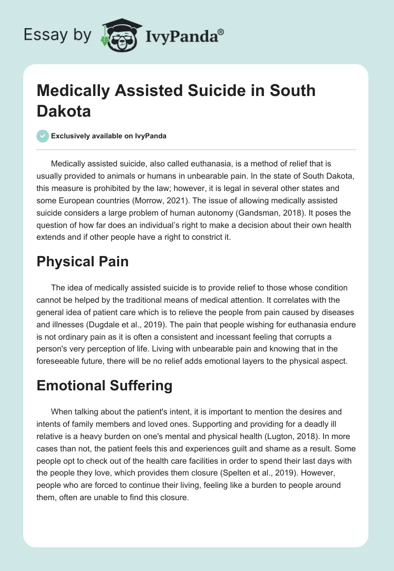 Medically Assisted Suicide in South Dakota. Page 1